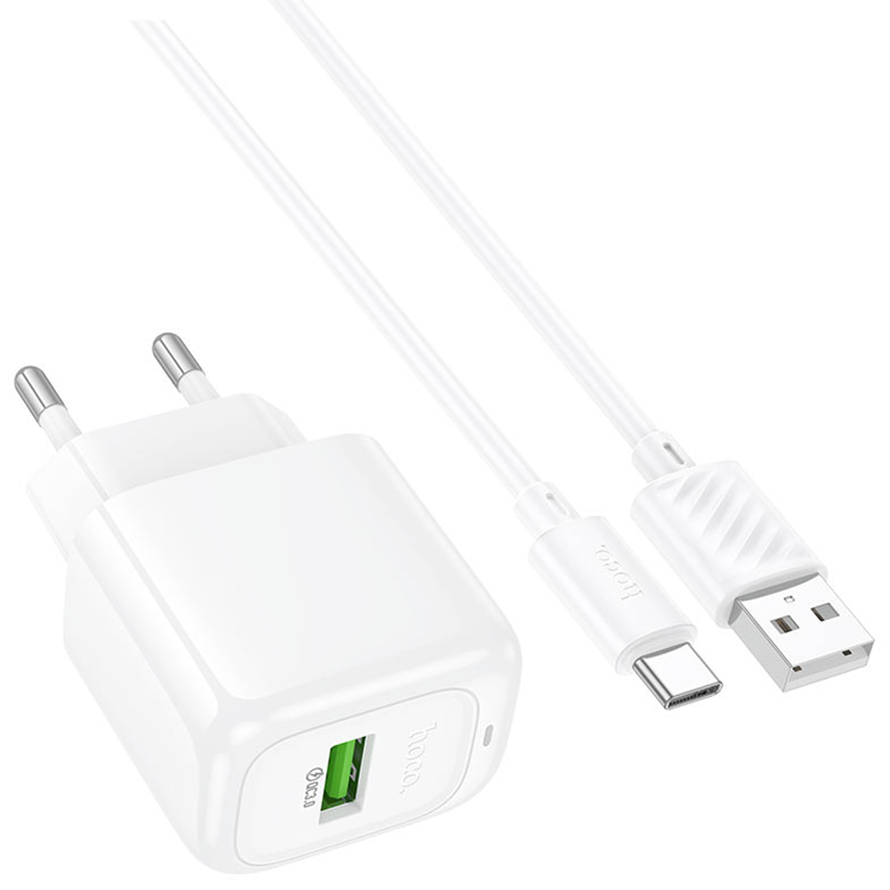 Cargador Hoco CS52A QC30 USB+Cable Micro USB - Blanco
