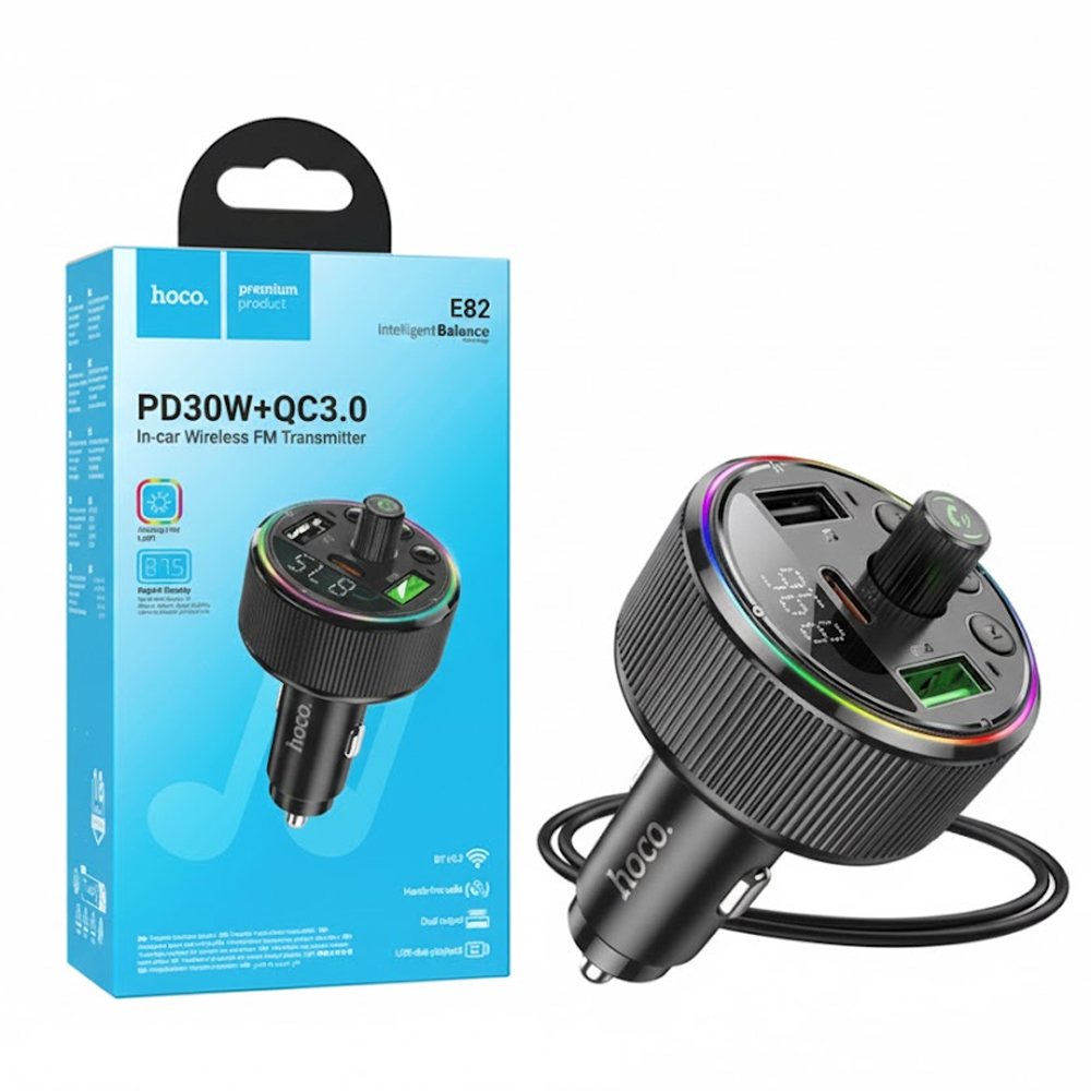 Transmisor de Radio Hoco E82 PD30W+QC30+2USB - Negro