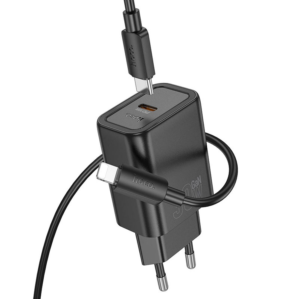Cargador Hoco N62 30W+Cable USB-C a Lightning - Black