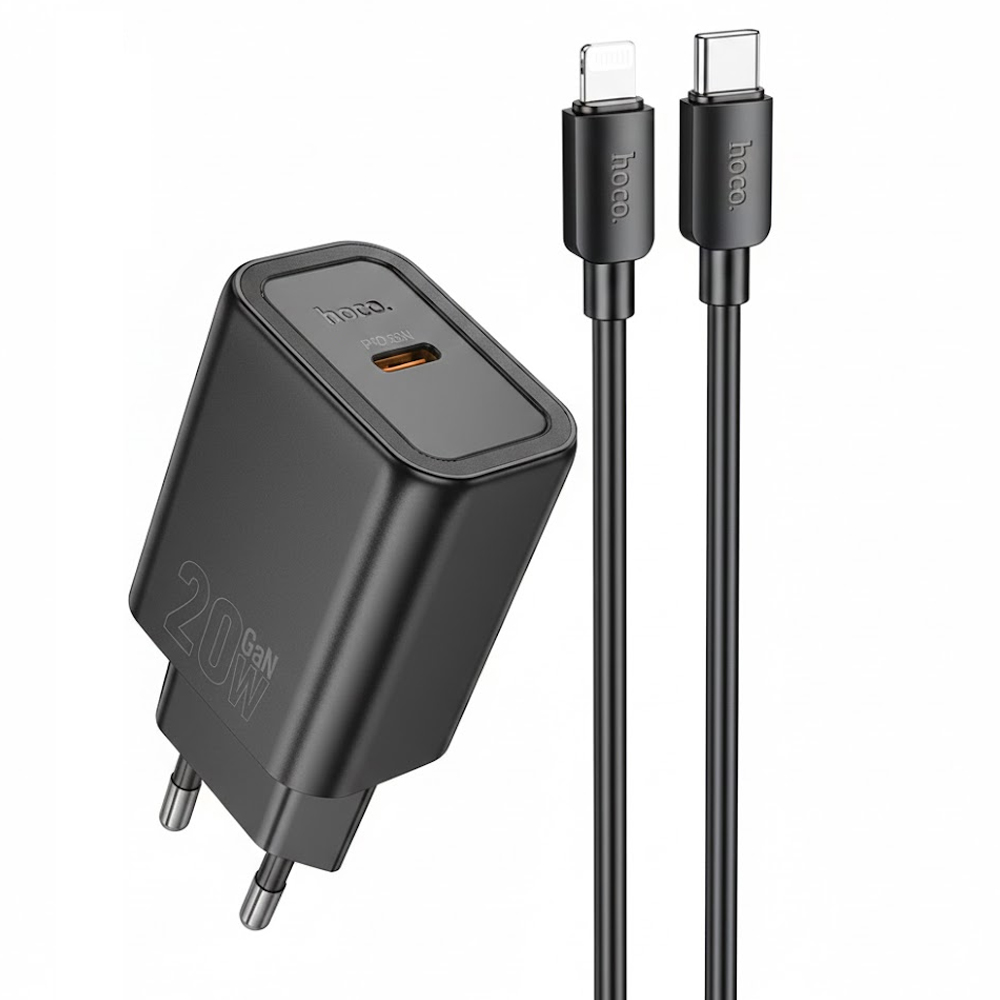 Cargador Hoco N60 20W+CABLE USB-C A LIGHTNING - Black