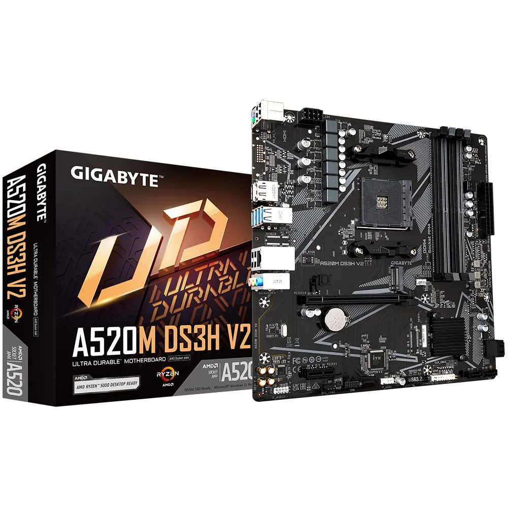 Placa Madre AM4 Gigabyte A520M DS3H V2 S/R/HDMI/DP/DVI/M2/DD4/USB3.2