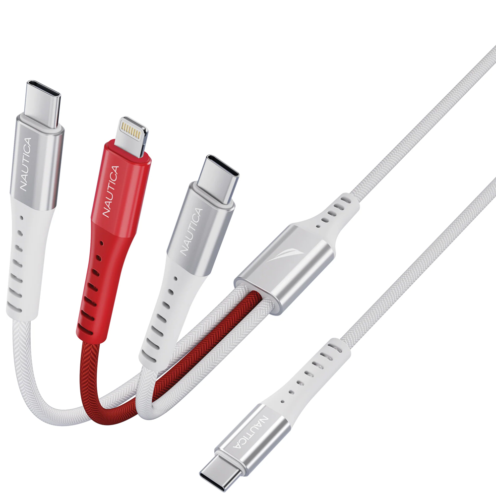 Cable Nautica VB630 USB-C/Lightning 3en1 24W - White Red