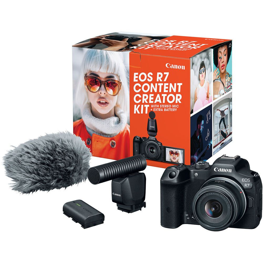 Cámara Canon EOS R7 Creator Kit RF 18-45MM + Micrófono + Batería