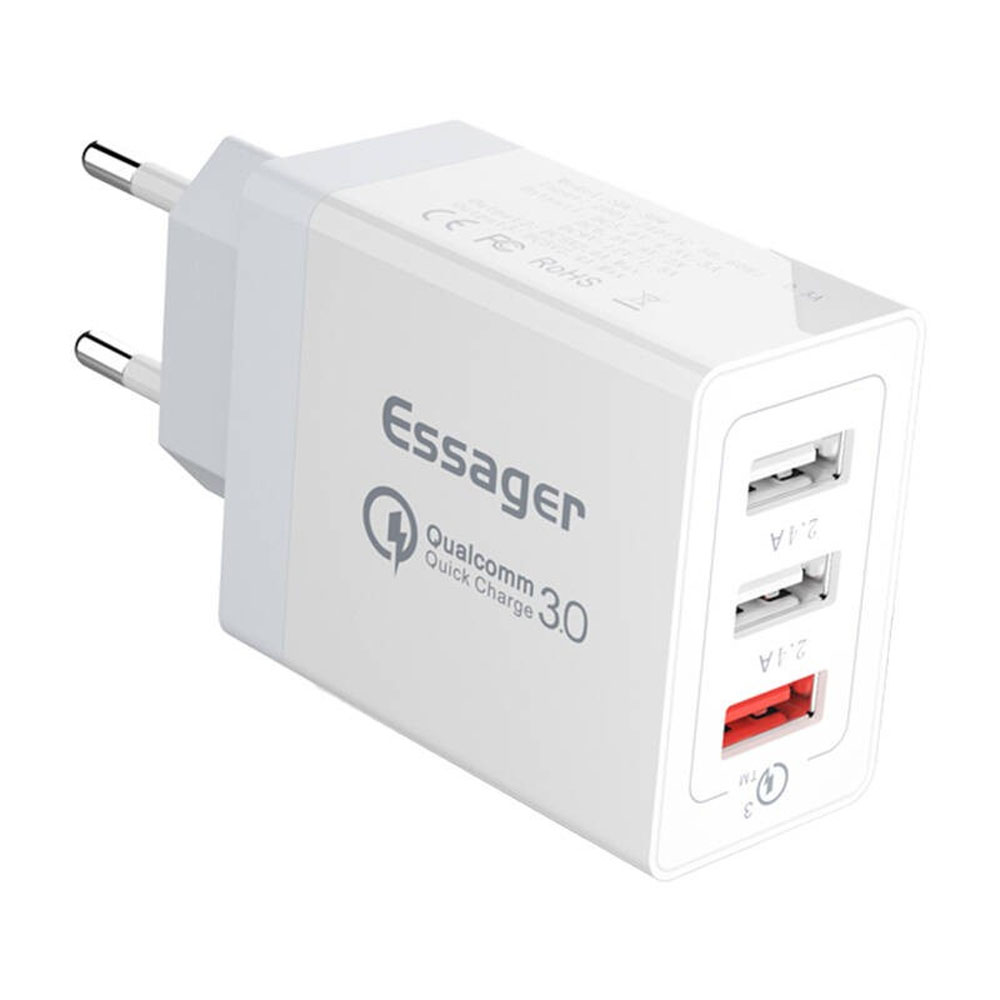 Cargador Fuente Essanger ECTQC3-FBB02 USB X3 30W - White