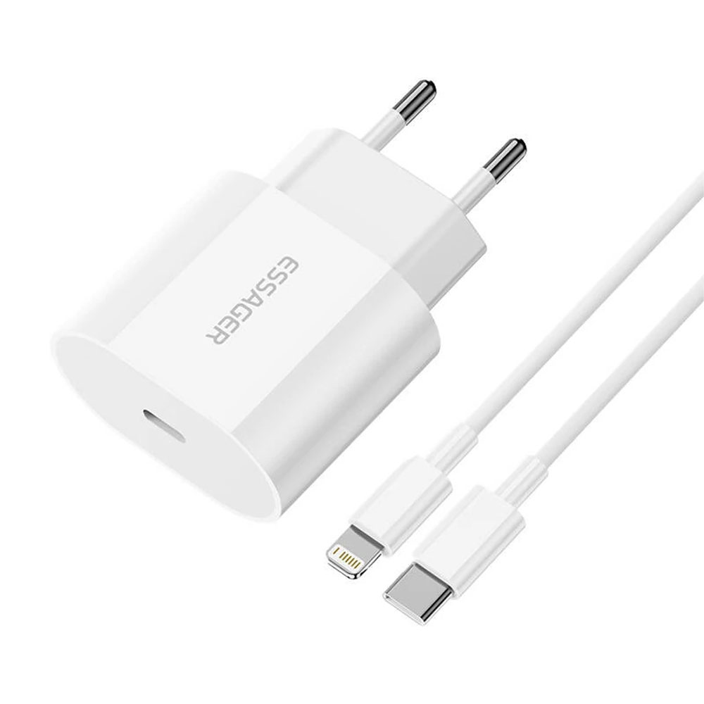 Cargador Essager EFJB02-XBL02-T con Cable USB-C a Lightning 20W - White
