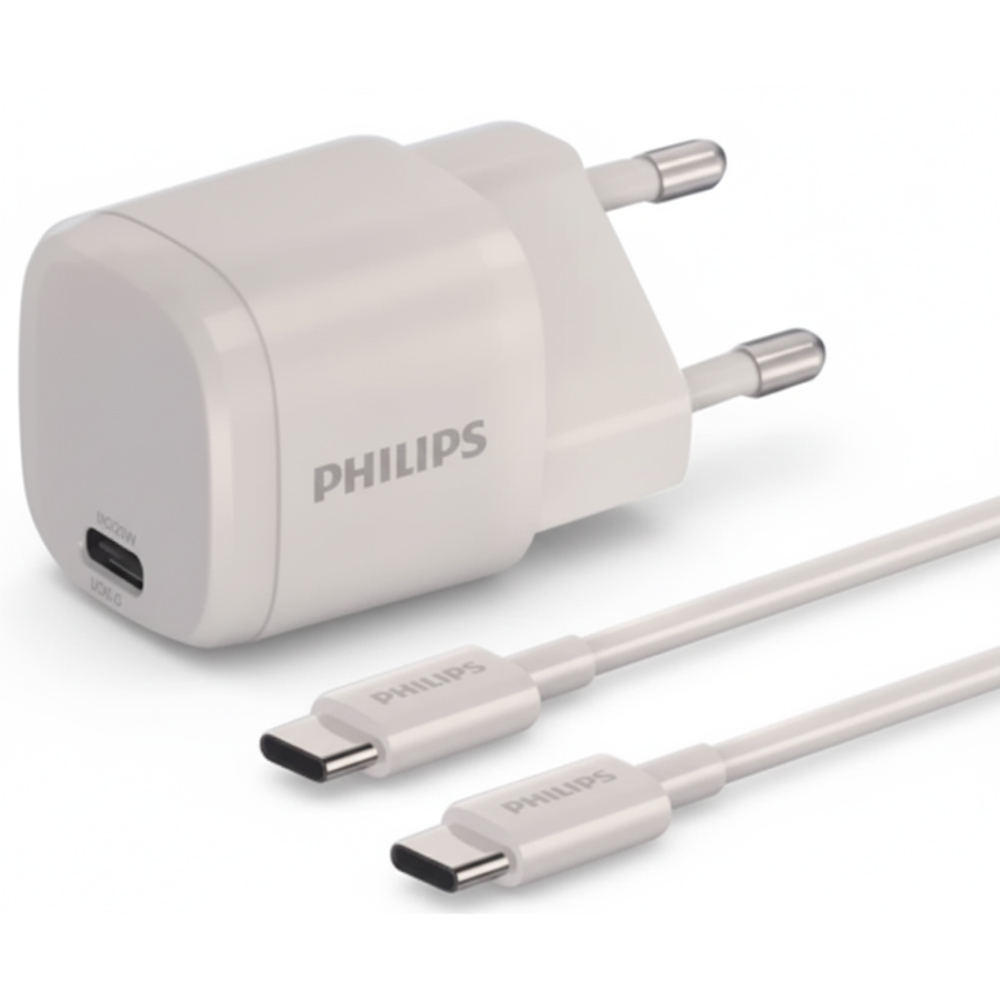 Cargador Philips DLP4312C/70 USB-C a USB-C 20W con Cable - White