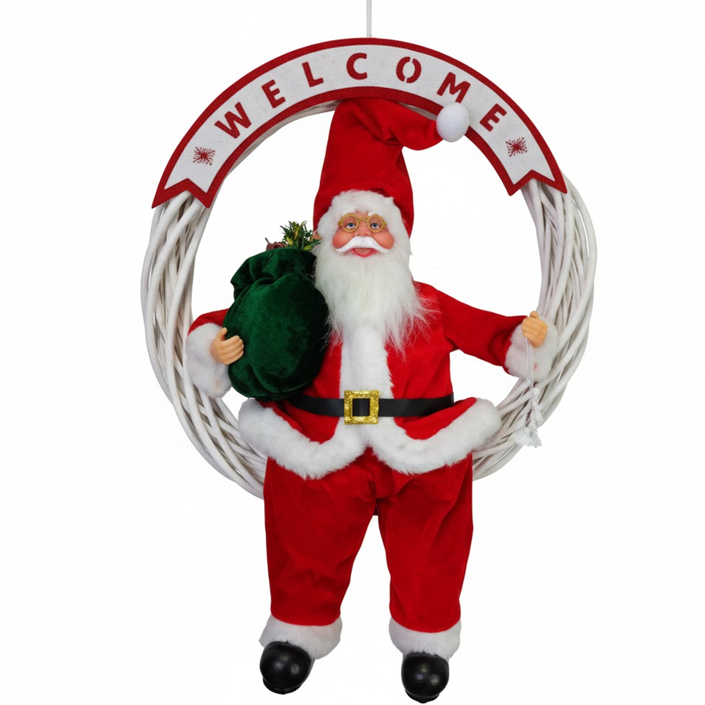 Adorno Navideño Papa Noel 6242-32240 en Girnalda Welcome - Blanco/Rojo