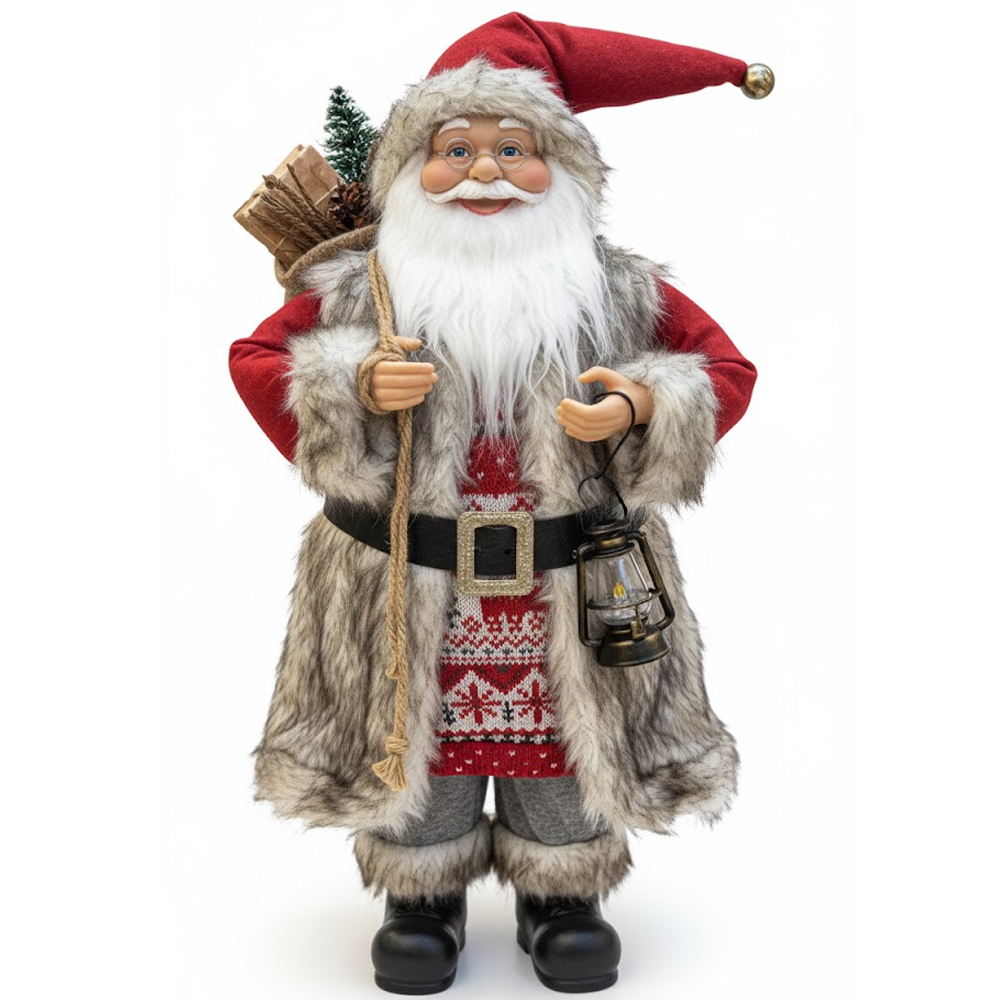 Adorno Navideño Papa Noel L8-028 C/Farol 30cm - Rojo