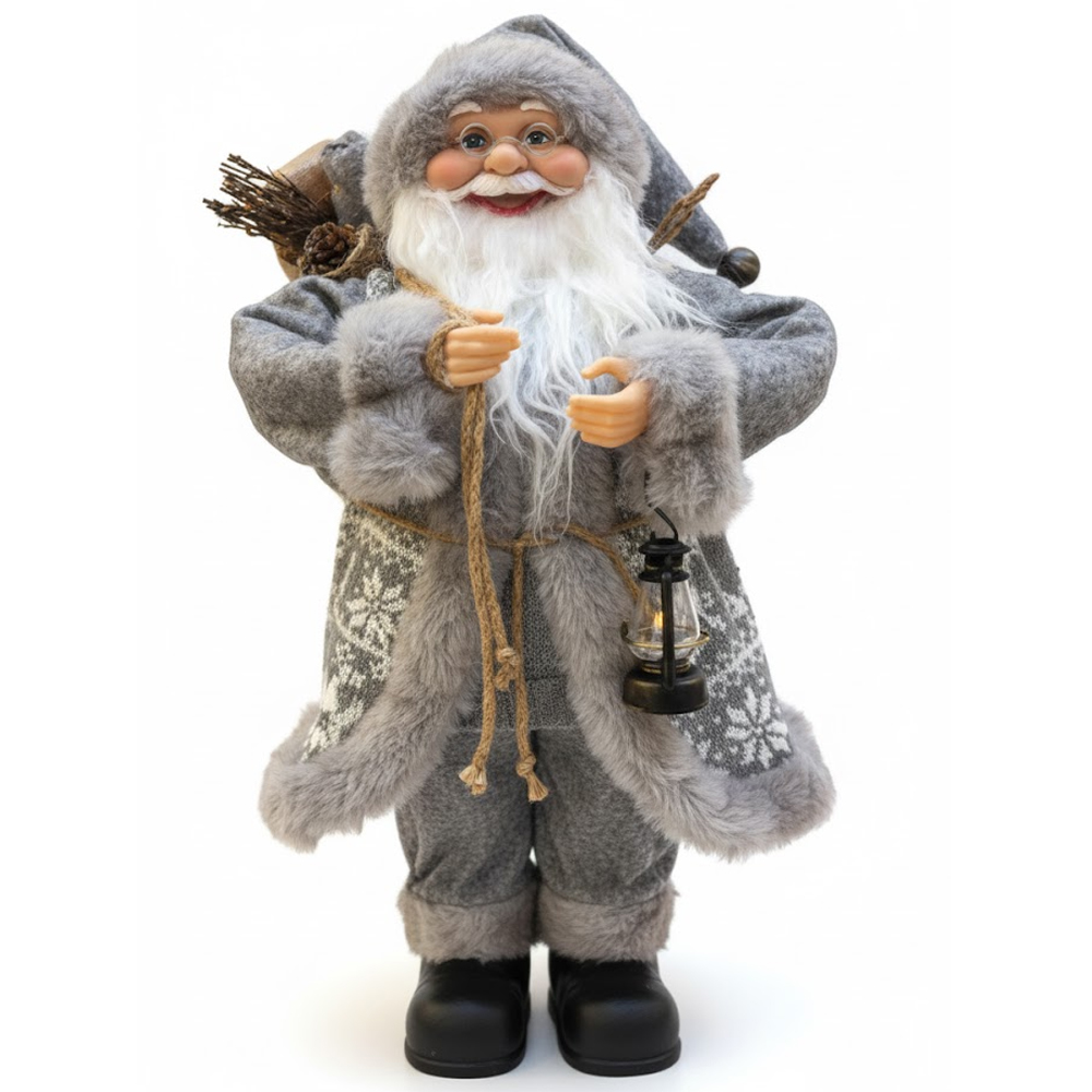 Adorno Navideño Papa Noel L8-019 C/Farol 45CM - Gris