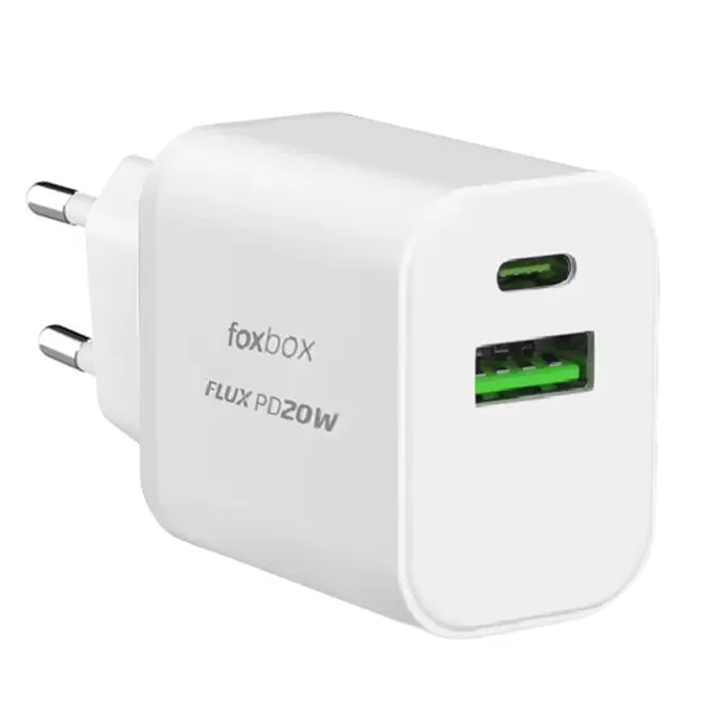 Cargador Foxbox Flux PD20W USB+TIPO C - Blanco (Caja Fea)