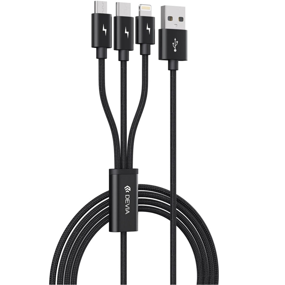 Cable Devia EC048 3 en 1 USB-A To USB-C/ Lightning/ M-USB 1.2 Metros - Black