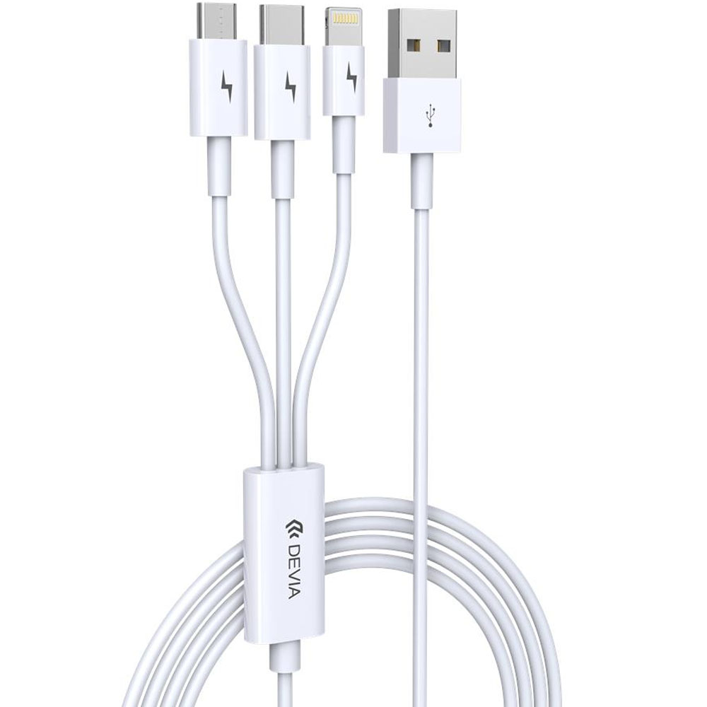 Cable Devia EC141 3 en 1 USB-A To Lightning/USB-C/M-USB 1.2 Metros - White