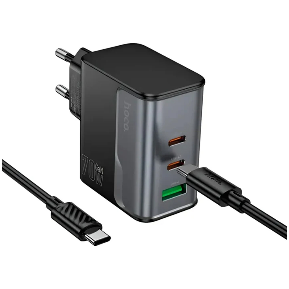 Cargador Hoco CS75A 70W USB-C+USB-A FUENTE C/CABLE - Black