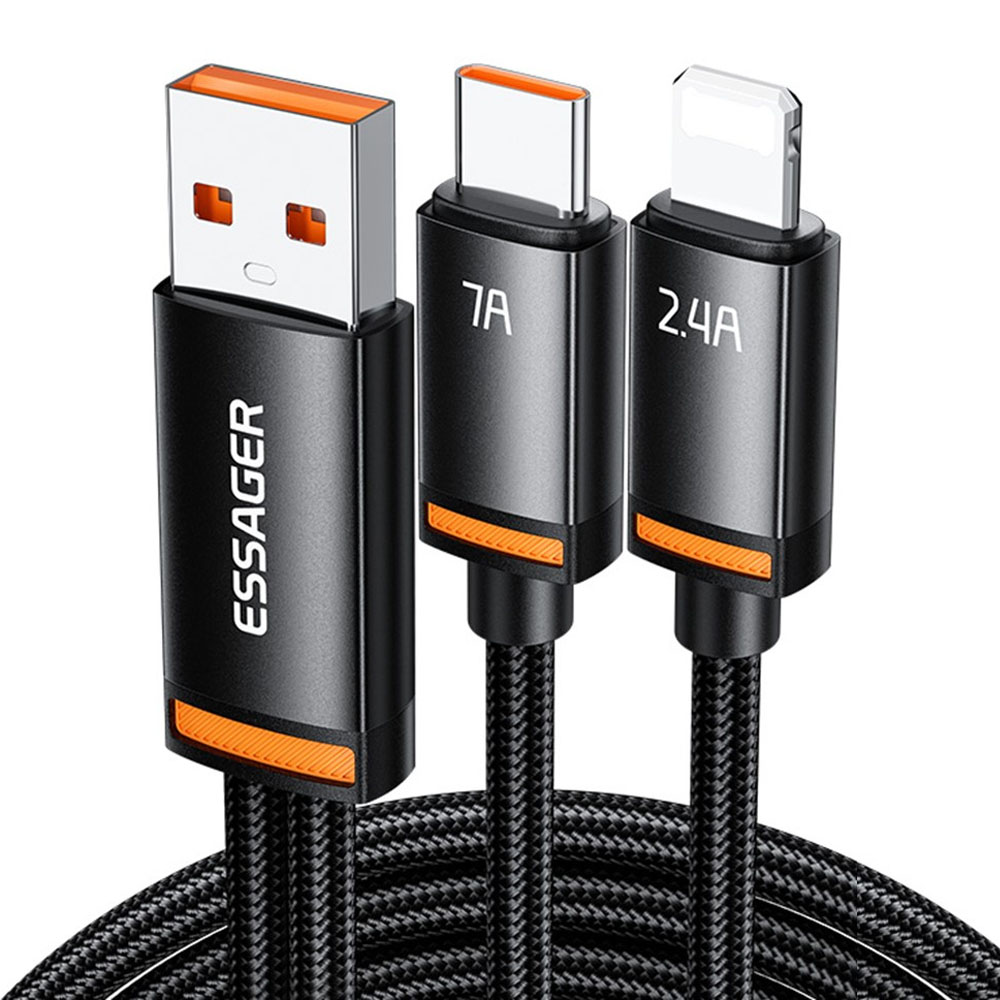 Cable Essager EXCATL-BC01-P USB-A a USB-C/Lightning 100W 1 Metro - Black