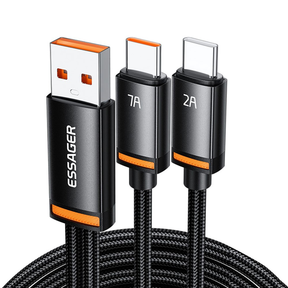 Cable Essager EXCATT-BC0G-P USB-A a USB-C/USB-C 100W 1 Metro - Black