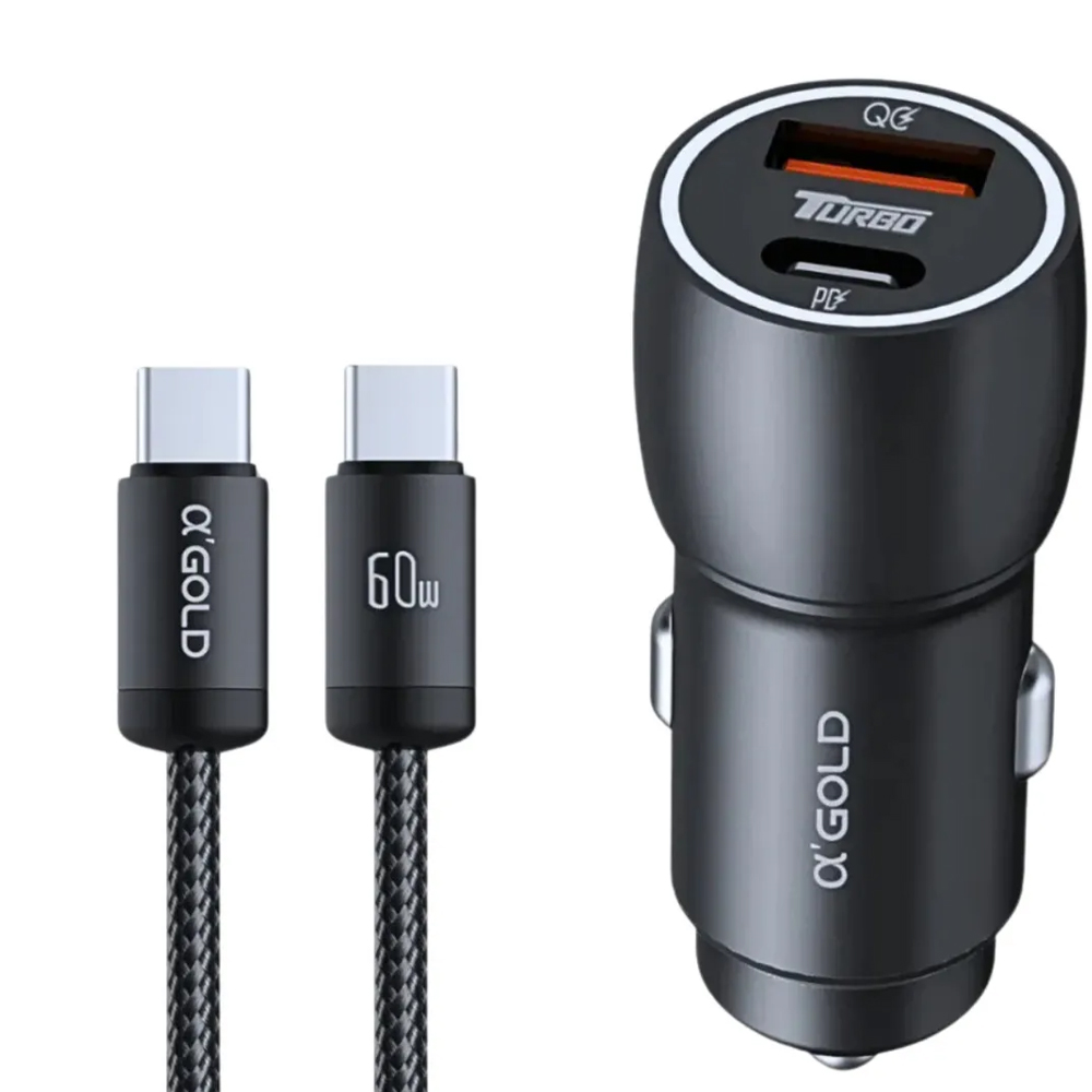 Cargador Vehicular A'Gold Pro CJ13-3 USB-A/USB-C 60W C/Cable - Black