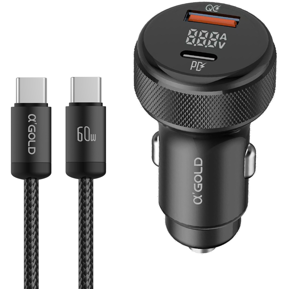 Cargador Vehicular A'GOLD PRO CJ12-3 USB-A/USB-C 60W C/Cable - Black