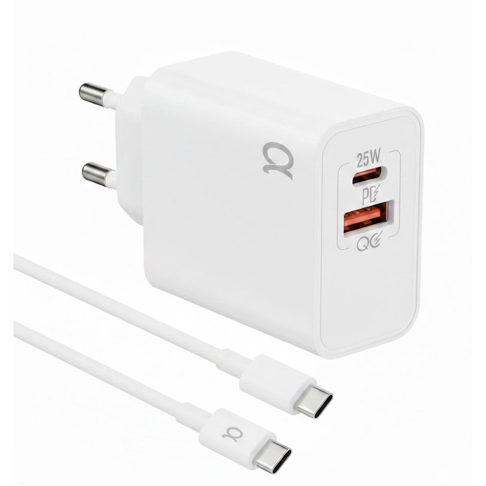 Cargador A'Gold Pro + CA48-5 Fuente USB-A/USB-C C/Cable 25W - White