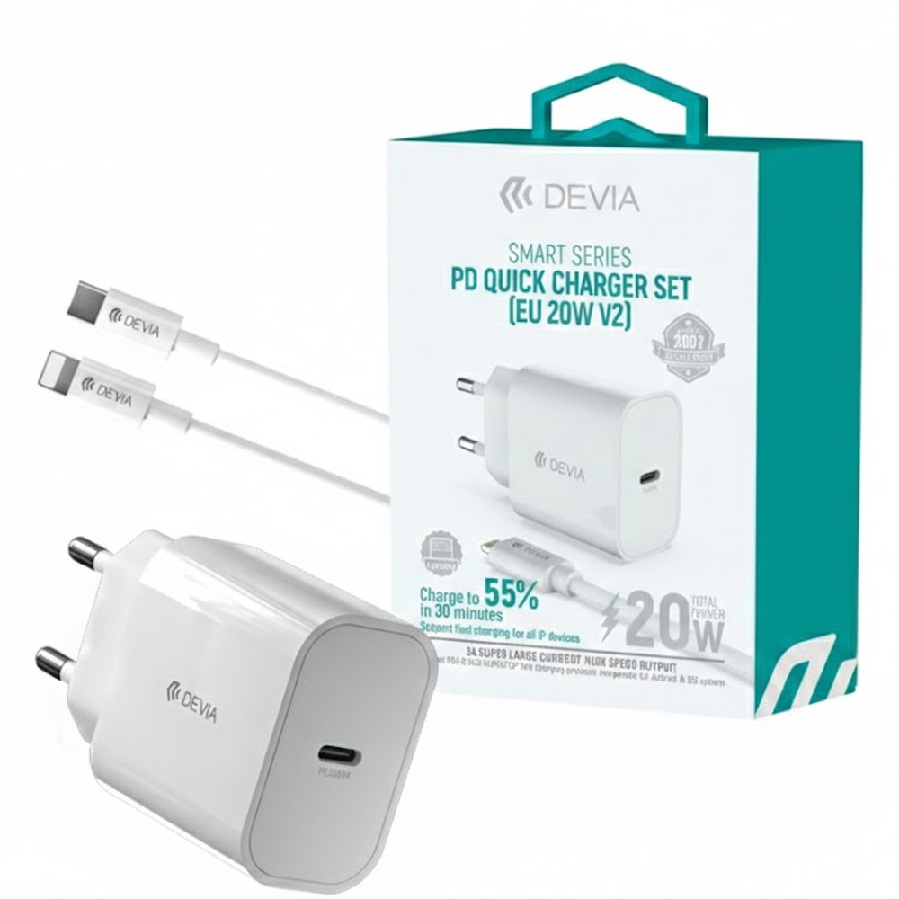 Cargador Devia RLC-381B 20W Fuente C/Cable Lightning 1M - Blanco