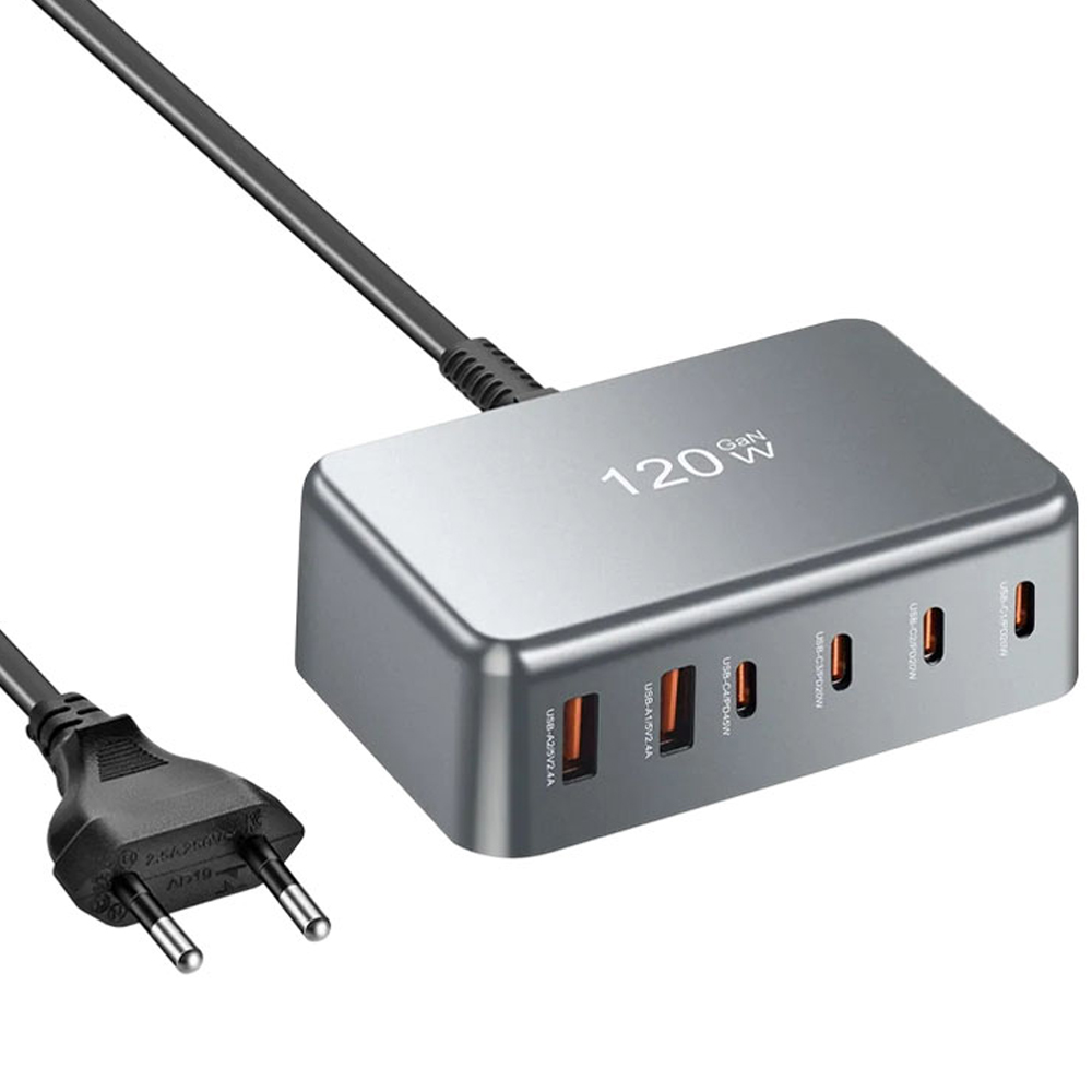 Estación De Carga YMS Gan 120W 2 USB-A/USB-C - Gray