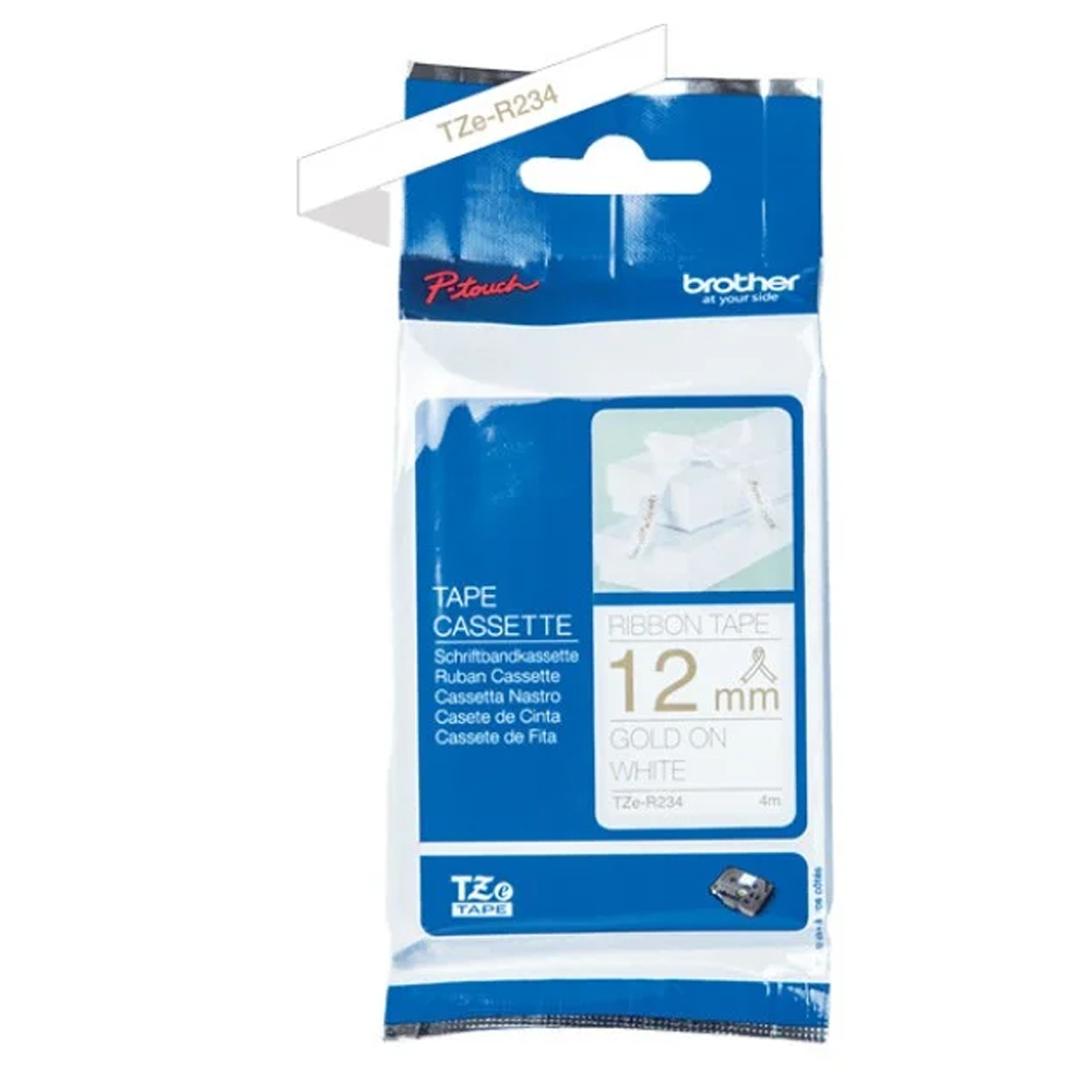 Cinta Rotuladora Brother TZER234 12MM - Dorado/Blanco