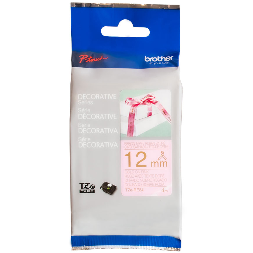 Cinta Rotuladora Brother TZERE34 12MM - Dorado/Rosa