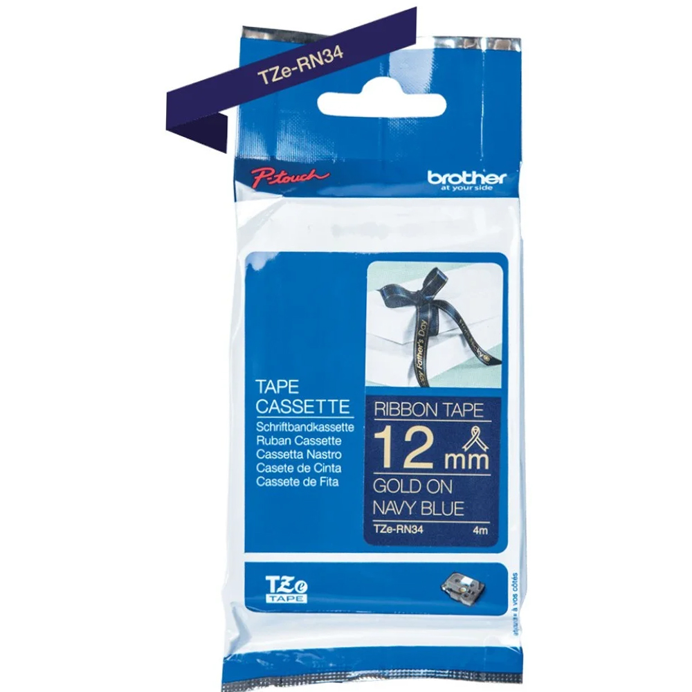 Cinta Rotuladora Brother TZERN34 12MM - Dorado/Azul Marino