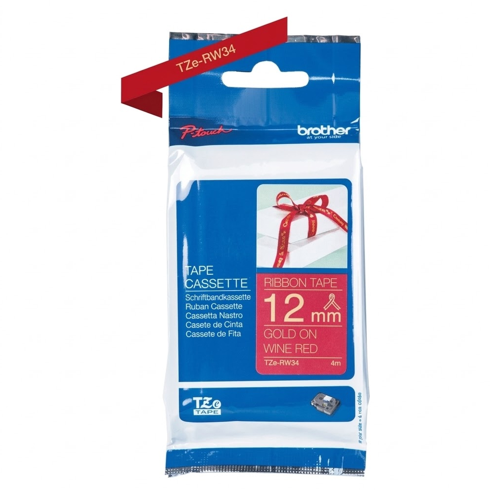 Cinta Rotuladora Brother TZERW34 12MM - Dorado/Rojo