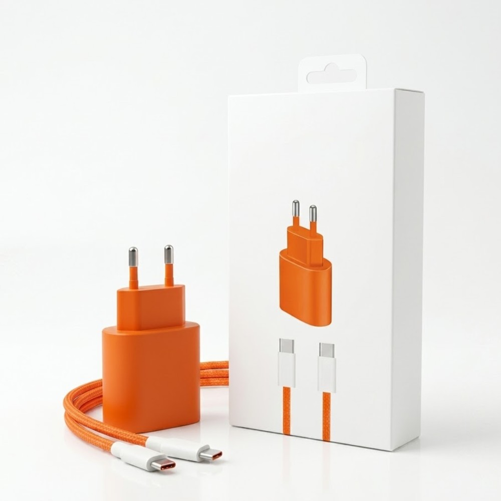 Cargador C-Covers 40W 2 en 1 Fuente + Cable USB-C a USB-C Naranja - White