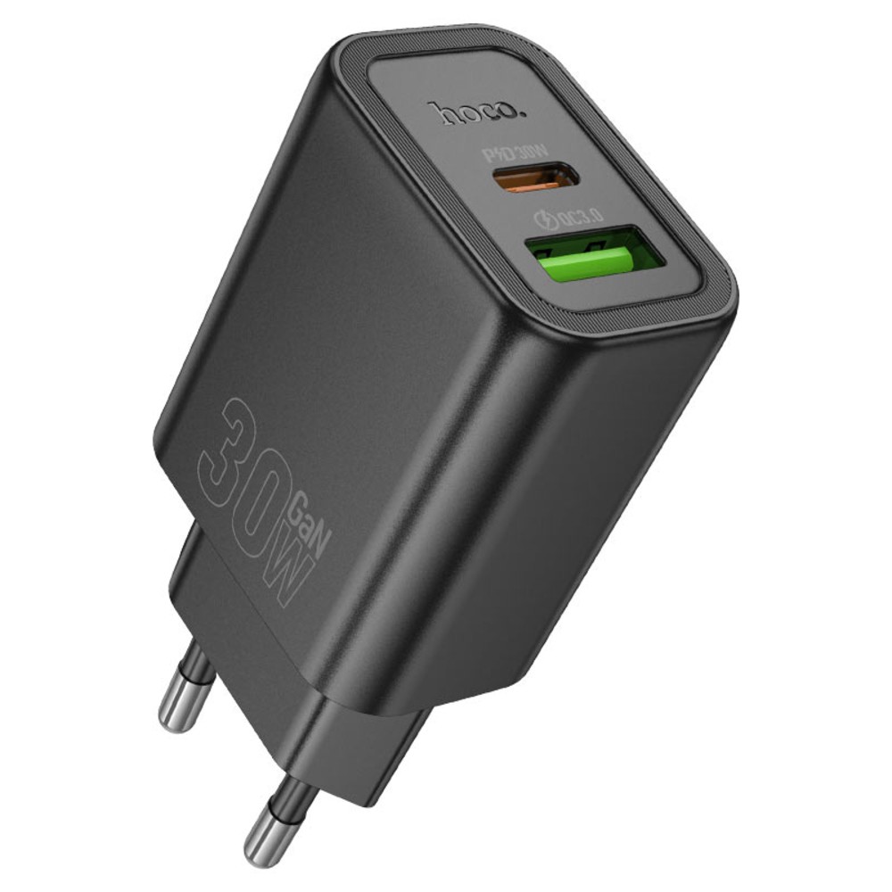 Cargador Hoco N63 USB-A/USB-C 30W Fuente - Black