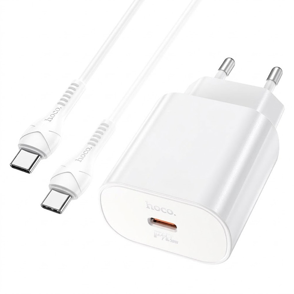 Cargador Hoco N22 25W USB-C Fuente C/Cable USB-C A USB-C 1M - White