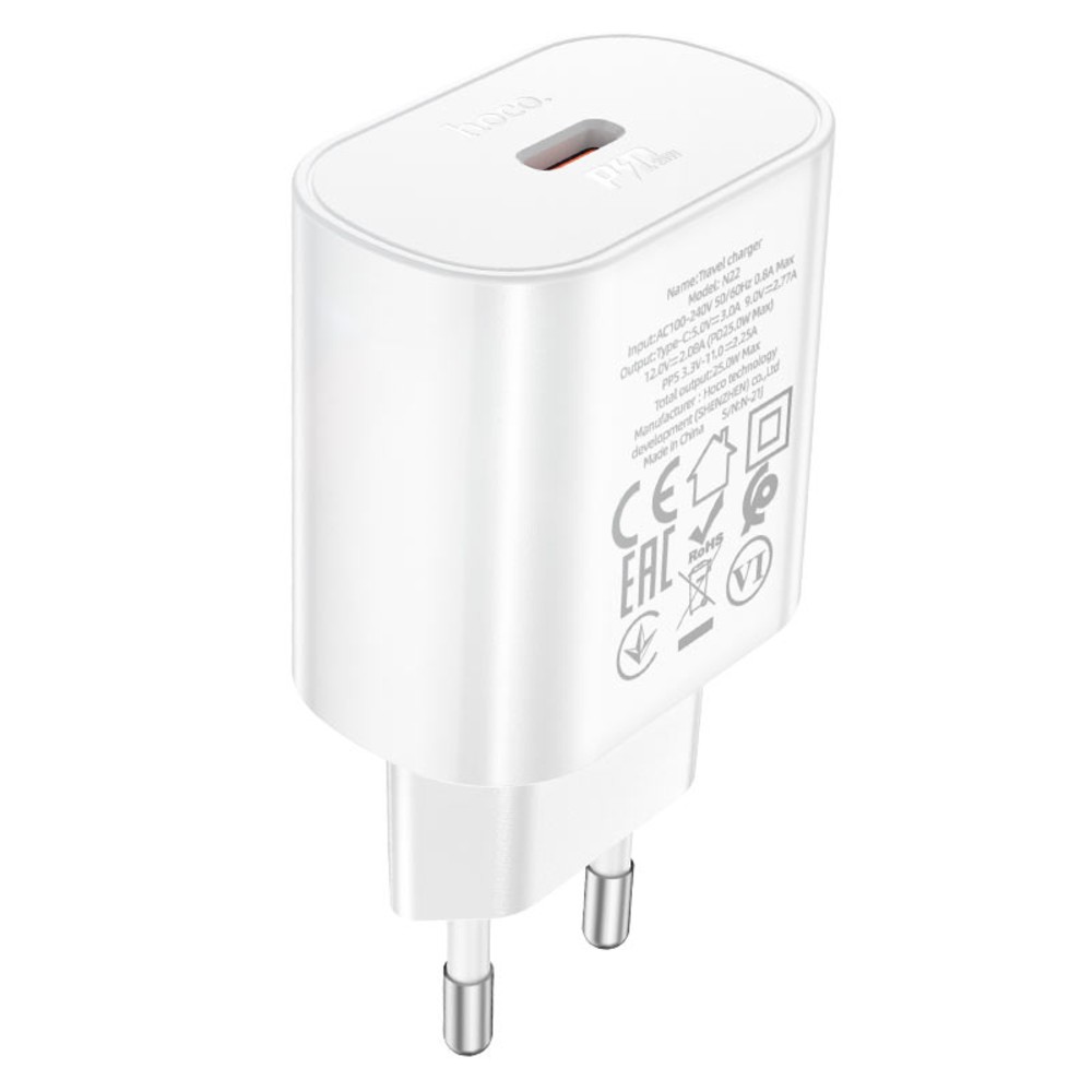 Cargador Hoco N22 25W USB-C Fuente S/Cable - White
