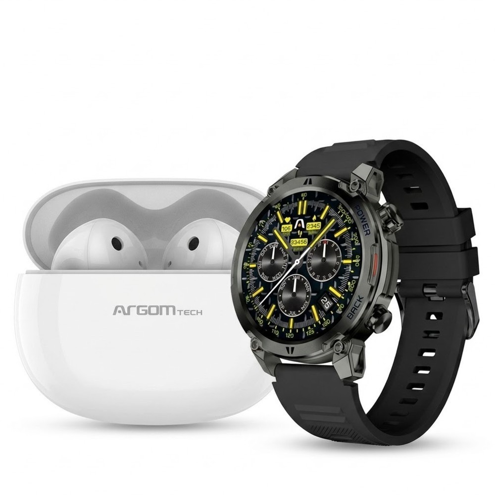 Reloj Smart Argom Skei C70  ARG-WT-6070BK 22MM - Black + Auricular E55 Blanco