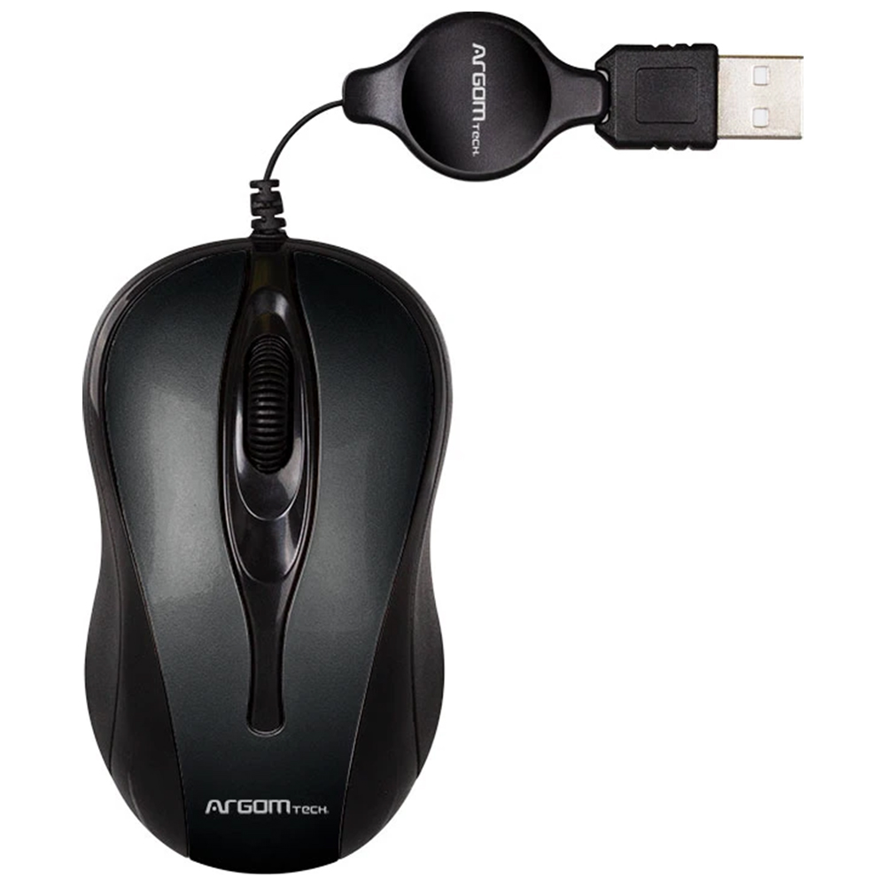 Mouse ArgomTech MS08 ARG-MS-0008BK 1000DPI/3 Botones/USB/Retráctil - Negro