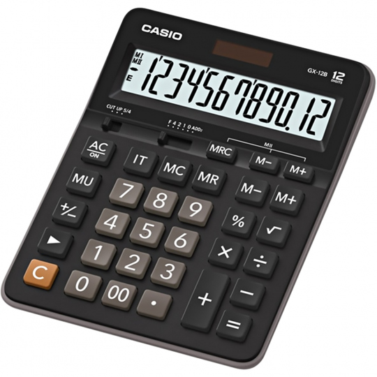 Calculadora Casio GX-12B-BK de 12 Dígitos Solar/Batería - Negro