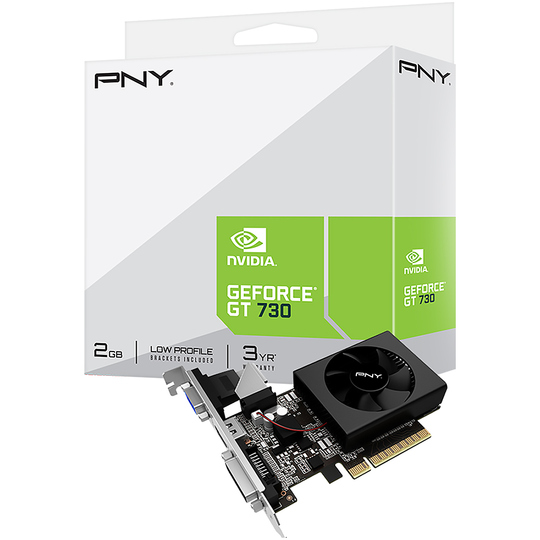 Placa de Vídeo PNY GeForce GT 730 con 2GB GDDR3/Boost 1600MHz/DVI-D/VGA/HDMI