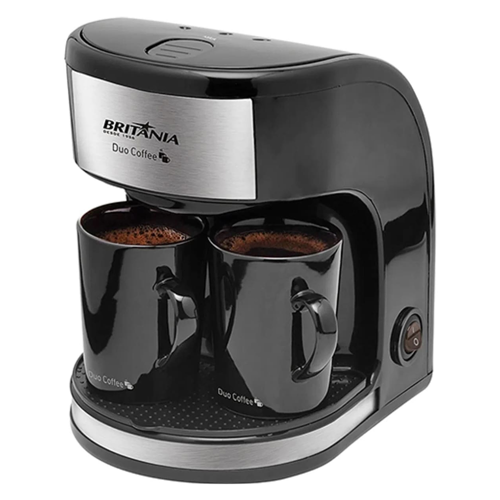 Cafetera Eléctrica Britania Duo Coffee con 2 Tazas 250mL/450W/220V - Negro/Plata