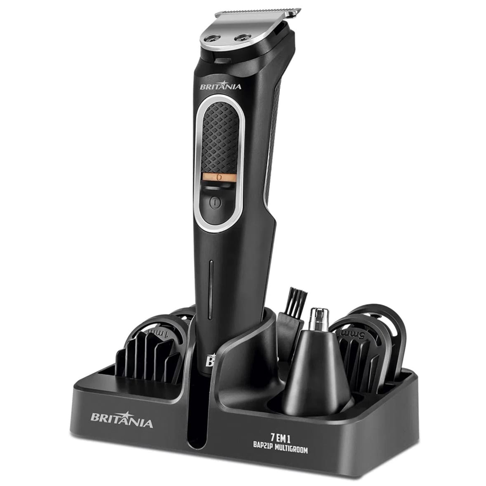 Cortador de Cabello Britania BAP21P Multigroom 7 en 1 con 5W/Recargable/Bivolt - Negro