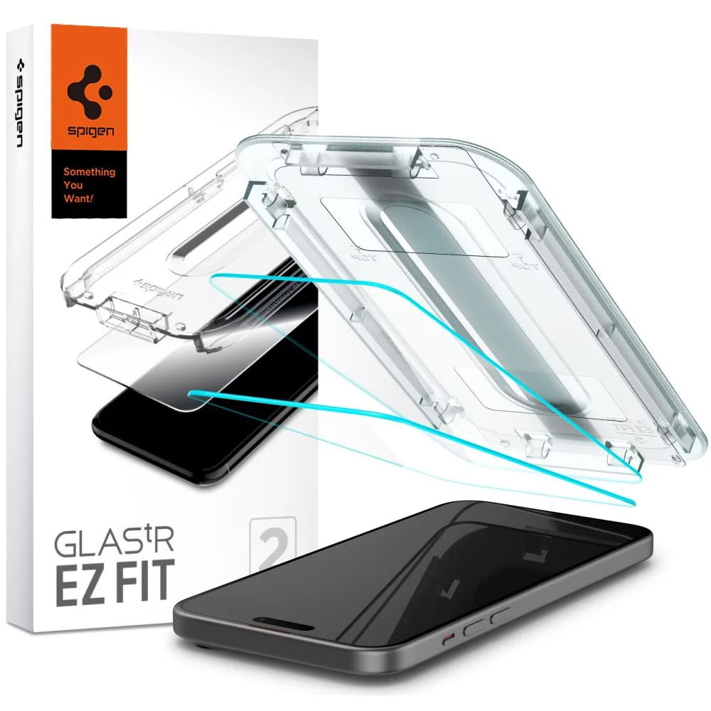 Pelicula para iPhone 15 Spigen Slim Glastr Fit AGL06903 (2 piezas) - Transparente