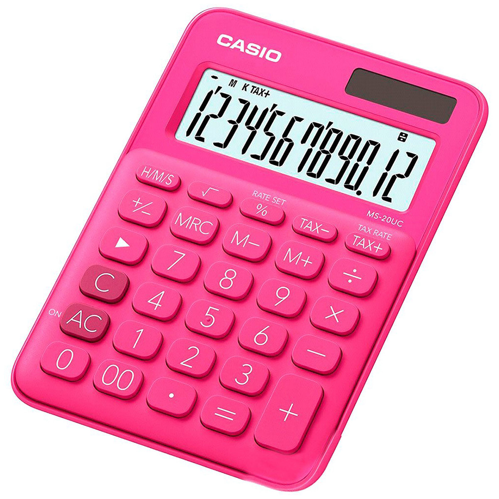 Calculadora Casio MS-20UC-RD 12 Dígitos Solar/Batería - Rojo