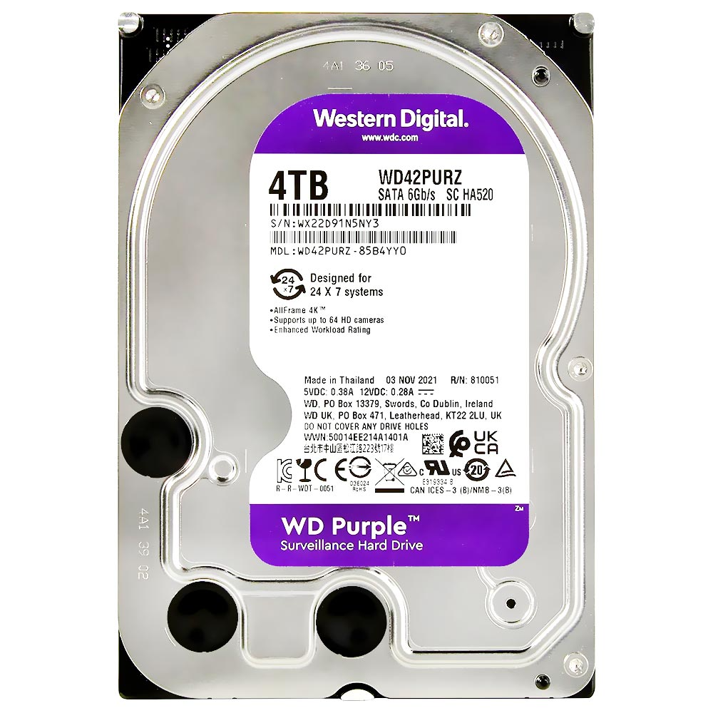 HD 3.5" Western Digital WD43PURZ Purple 4TB 256MB 5400RPM - Sata 3