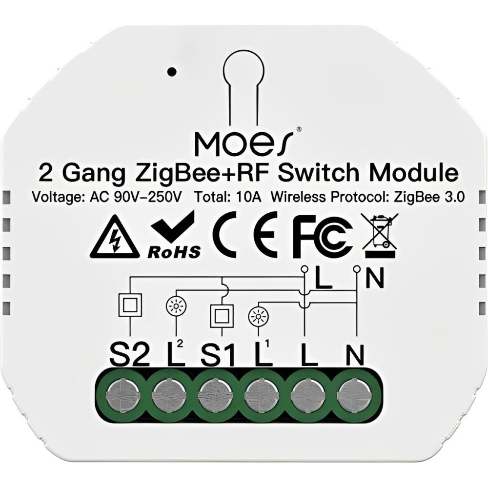 Interruptor Inteligente Moes MS-104BZR 2Gang/Zigbee/Bivolt - Blanco