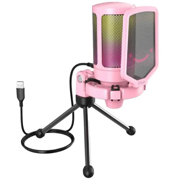 Micrófono Fifine A6V Tripe USB/RGB - Pink