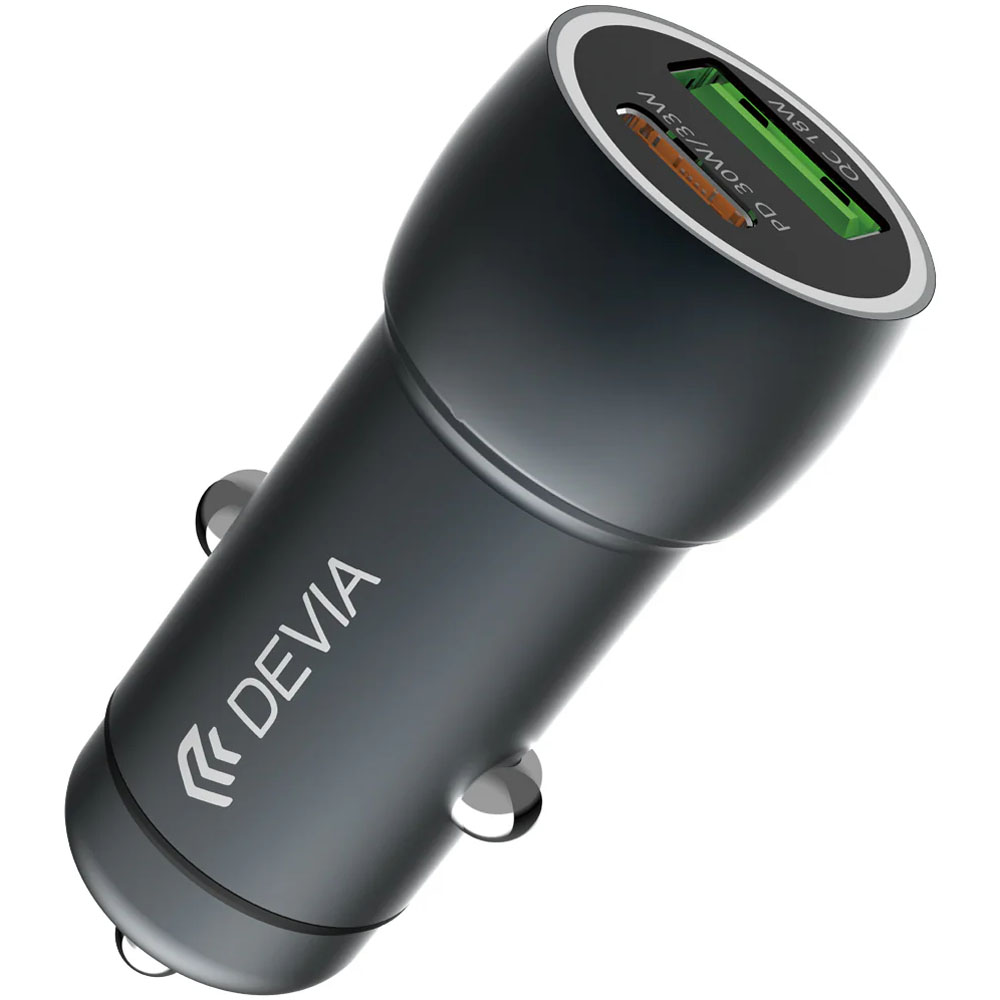 Cargador Vehicular Devia 30W USB-C & Qualcomm 3.0 - Gris