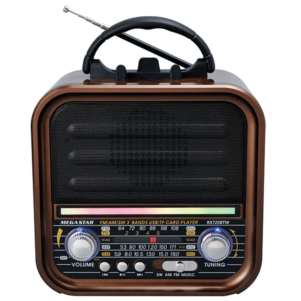 Radio Portatil Megastar RX720BTW 600W SD/USB/BT-Marron